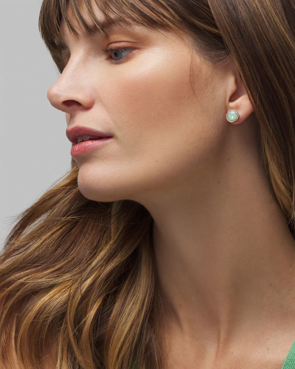 Gold Pave Stone Stud Earrings